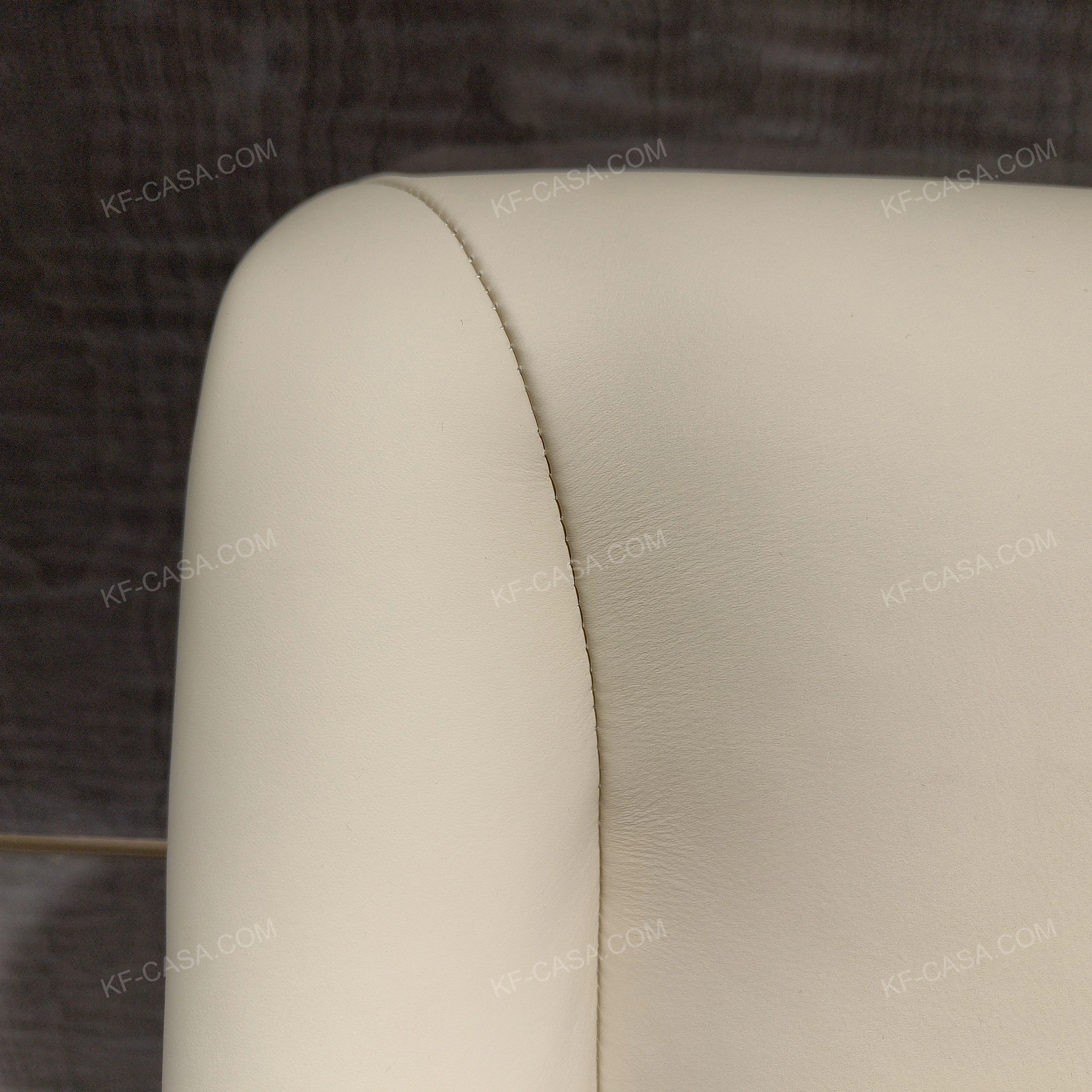 Creamy Ivory Upholstered Bed with Diamond-Quilted Detailing, Gilded Emblem & High-Gloss Natural Wood Veneer Trim